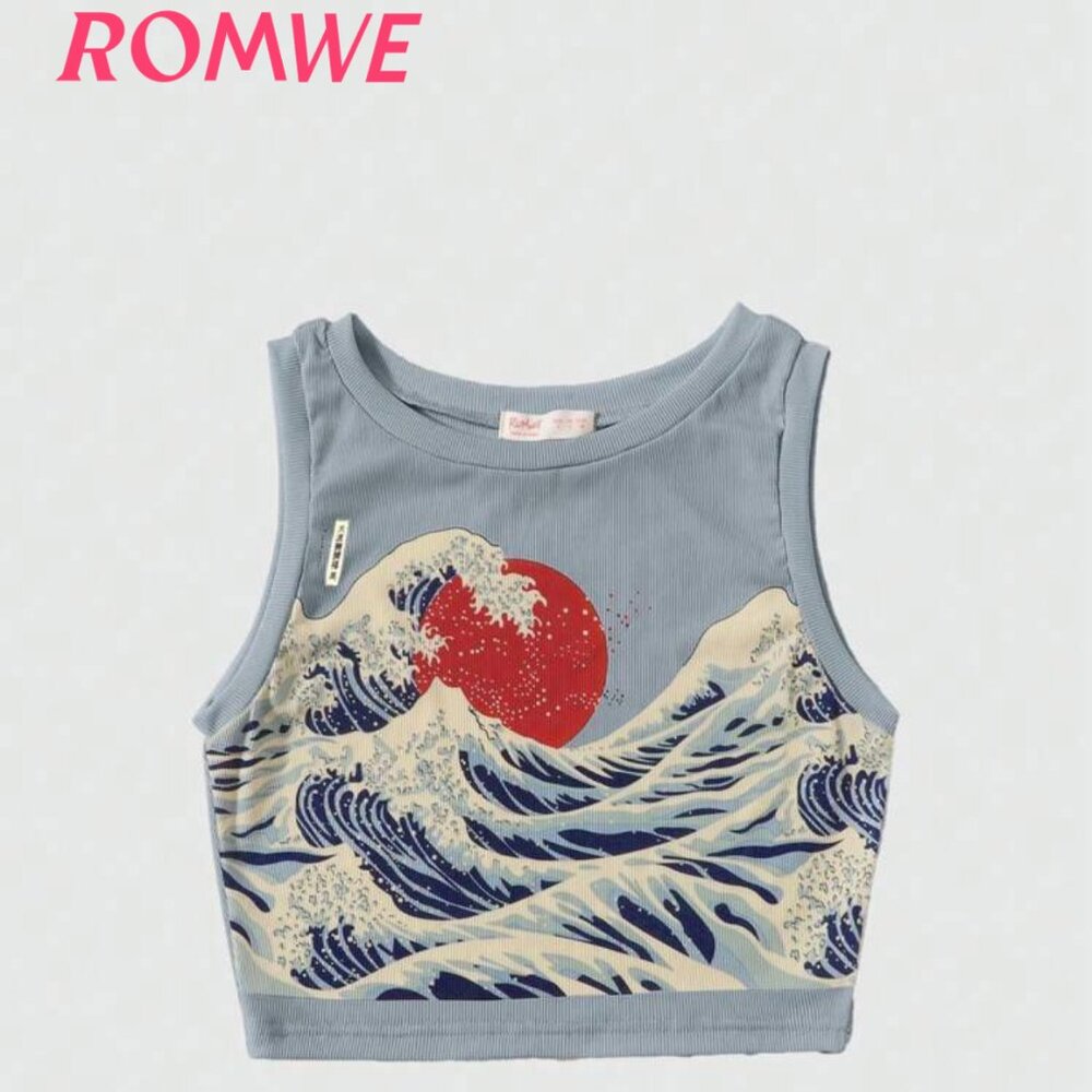 Sun & Wave Graphic Ribbed Tanktop